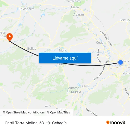 Carril Torre Molina, 63 to Cehegín map