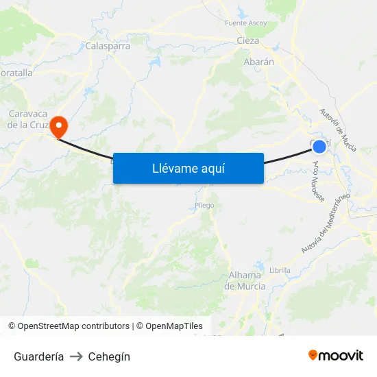 Guardería to Cehegín map