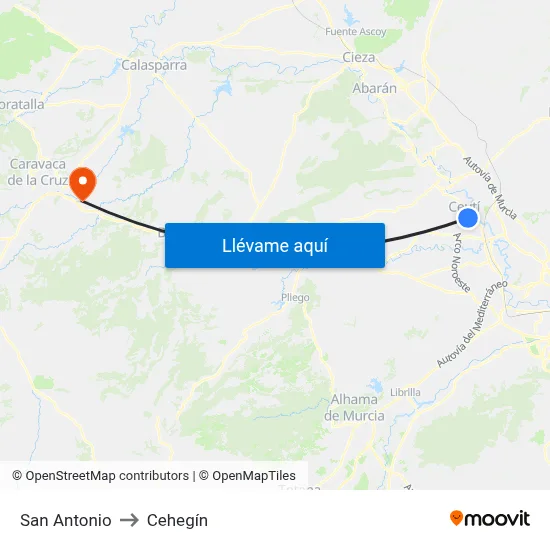 San Antonio to Cehegín map