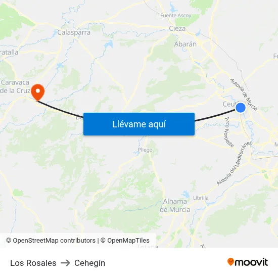 Los Rosales to Cehegín map