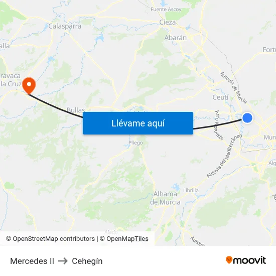 Mercedes II to Cehegín map