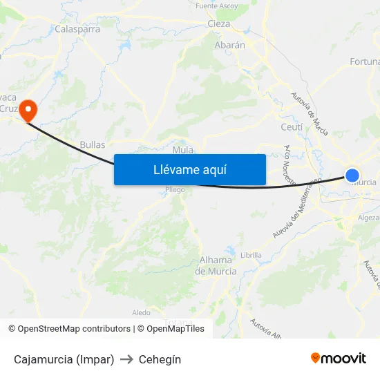 Cajamurcia (Impar) to Cehegín map