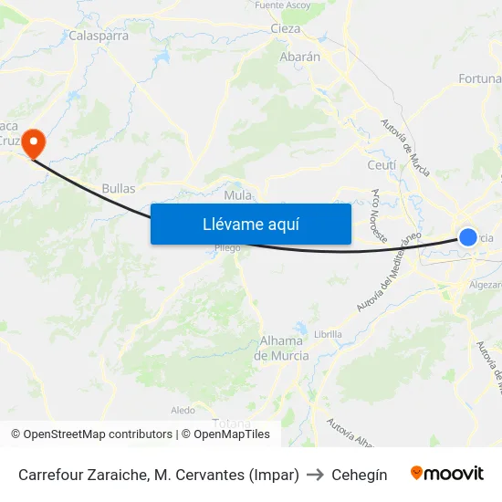 Carrefour Zaraiche, M. Cervantes (Impar) to Cehegín map