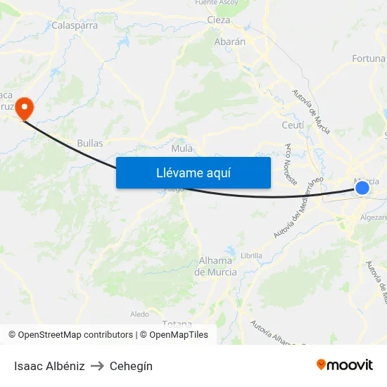 Isaac Albéniz to Cehegín map