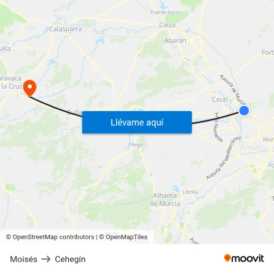 Moisés to Cehegín map