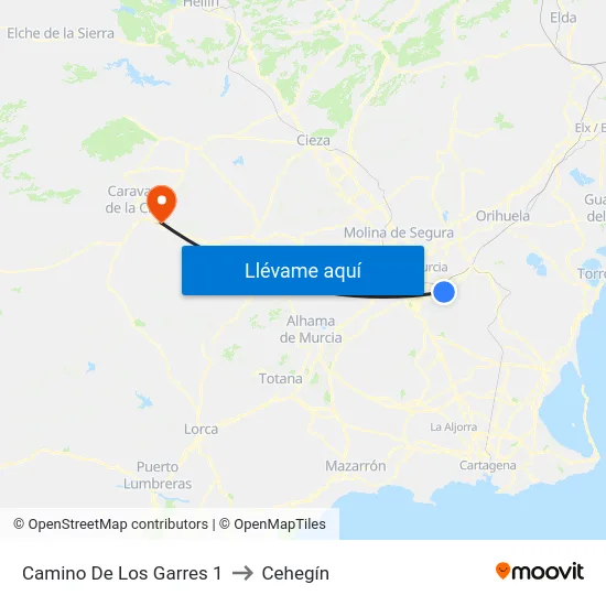 Camino De Los Garres 1 to Cehegín map