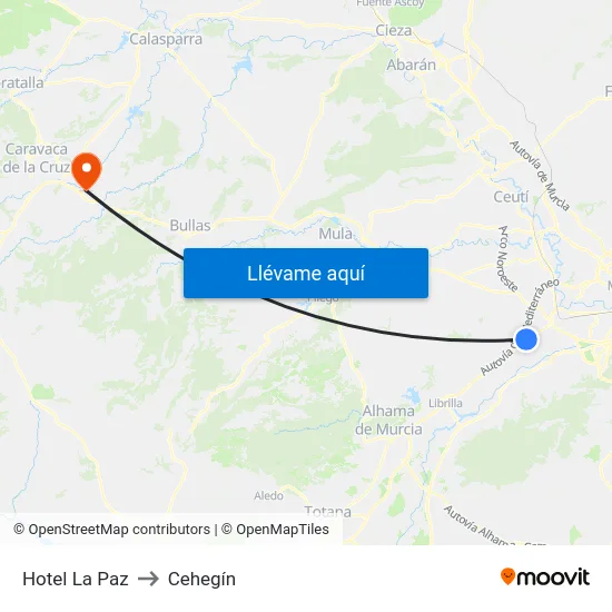 Hotel La Paz to Cehegín map