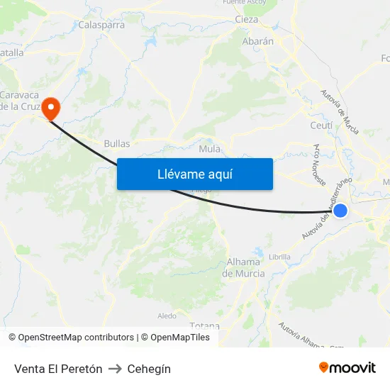 Venta El Peretón to Cehegín map