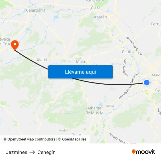 Jazmines to Cehegín map