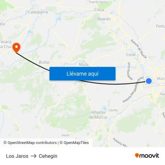 Los Jaros to Cehegín map