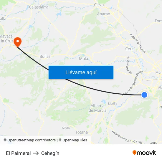 El Palmeral to Cehegín map