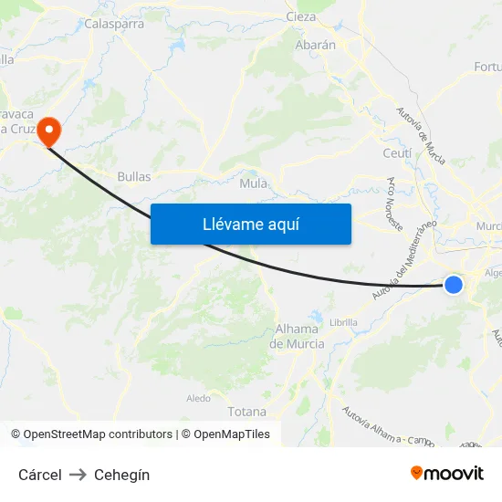 Cárcel to Cehegín map
