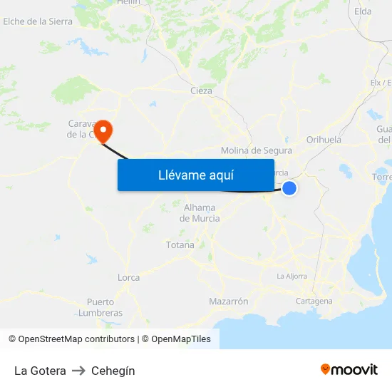 La Gotera to Cehegín map