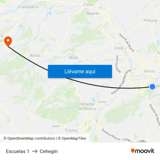 Escuelas 1 to Cehegín map