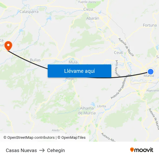 Casas Nuevas to Cehegín map