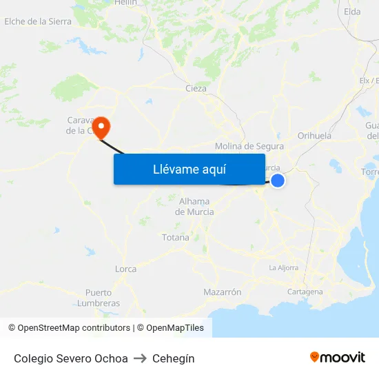 Colegio Severo Ochoa to Cehegín map