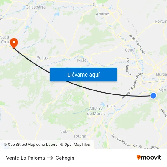 Venta La Paloma to Cehegín map
