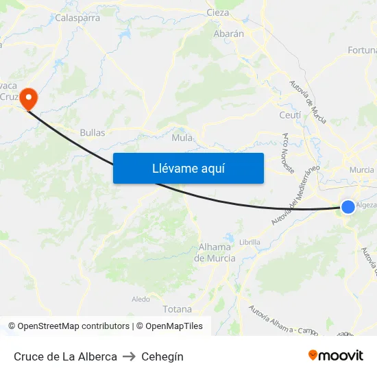 Cruce de La Alberca to Cehegín map