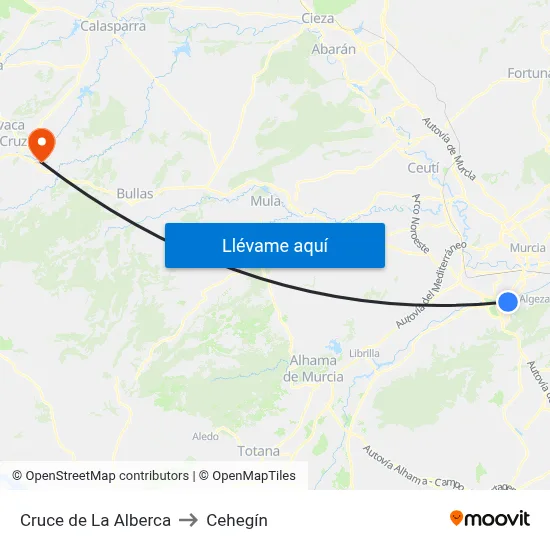 Cruce de La Alberca to Cehegín map