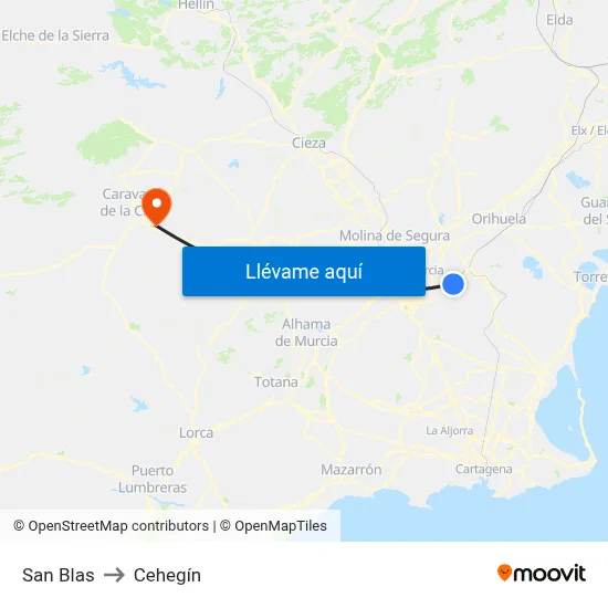 San Blas to Cehegín map