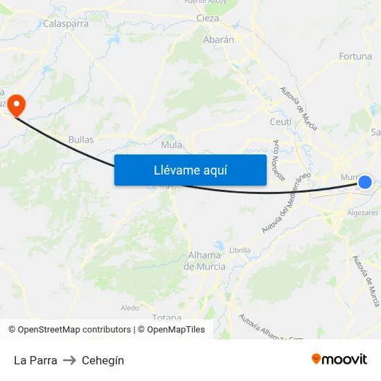La Parra to Cehegín map
