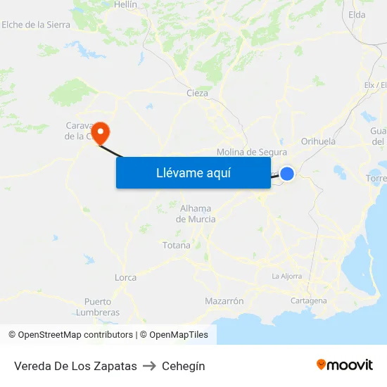 Vereda De Los Zapatas to Cehegín map