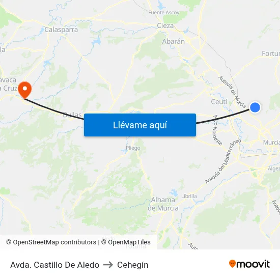 Avda. Castillo De Aledo to Cehegín map