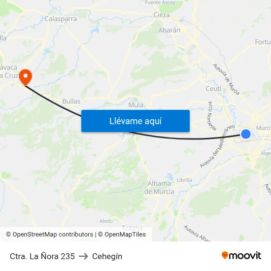 Ctra. La Ñora 235 to Cehegín map