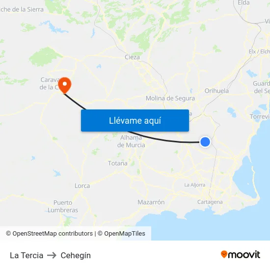 La Tercia to Cehegín map