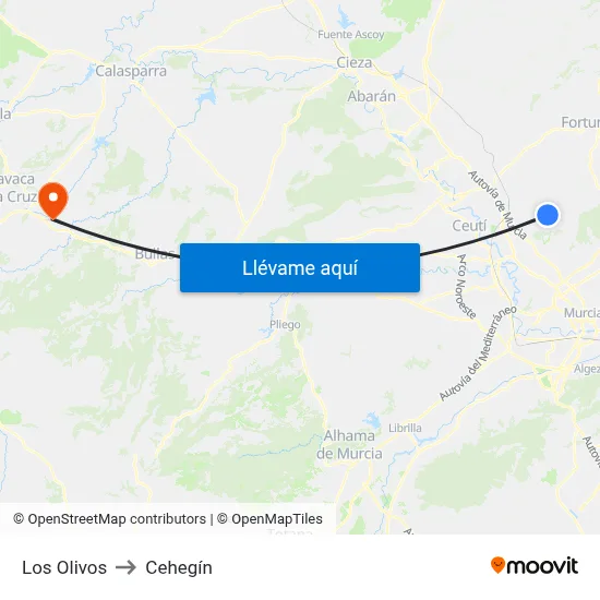 Los Olivos to Cehegín map