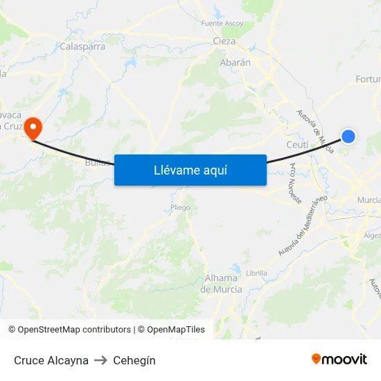 Cruce Alcayna to Cehegín map