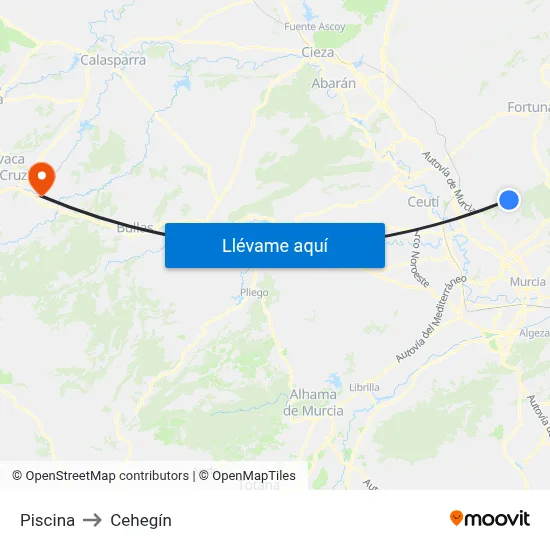 Piscina to Cehegín map