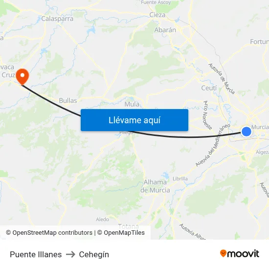 Puente Illanes to Cehegín map
