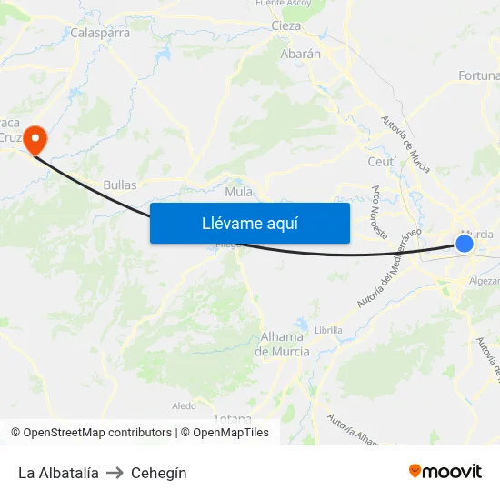 La Albatalía to Cehegín map