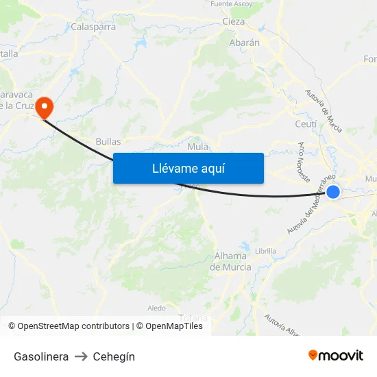 Gasolinera to Cehegín map