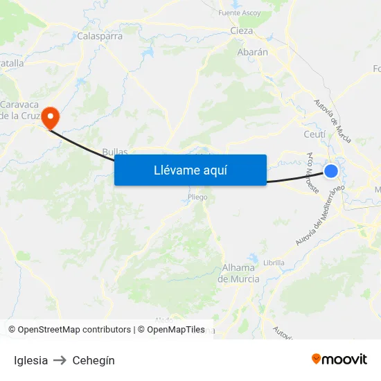 Iglesia to Cehegín map