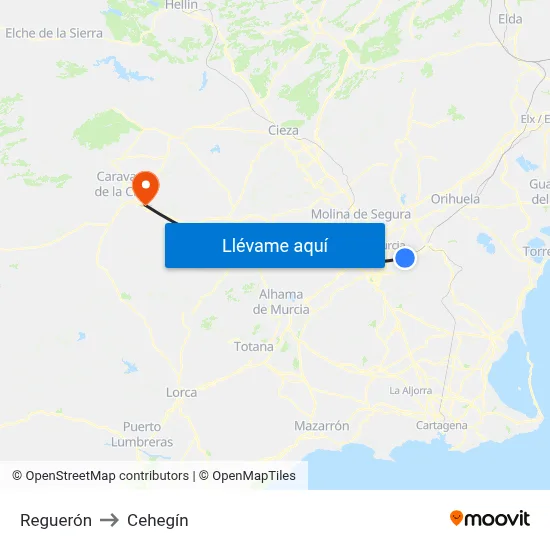 Reguerón to Cehegín map