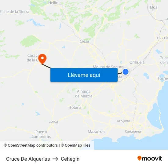 Cruce De Alquerías to Cehegín map