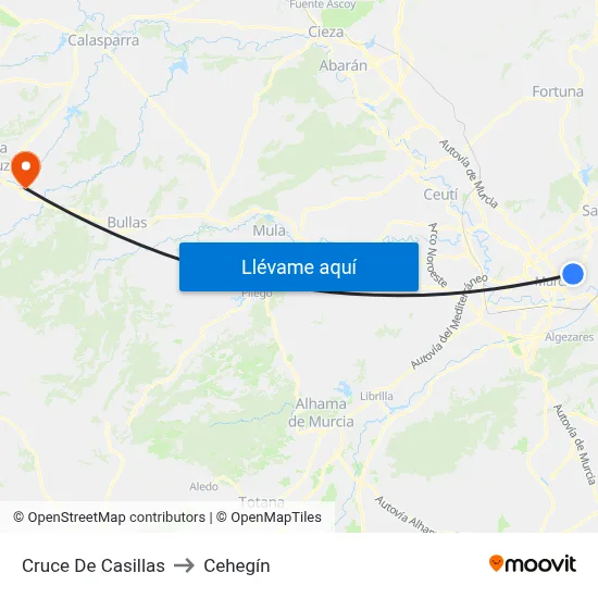 Cruce De Casillas to Cehegín map