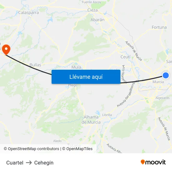 Cuartel to Cehegín map