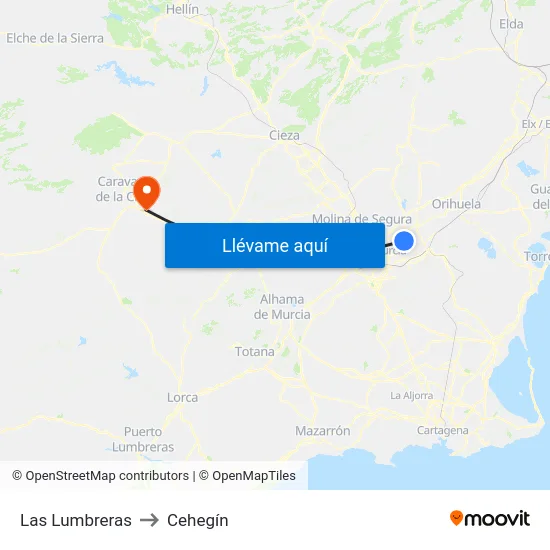 Las Lumbreras to Cehegín map