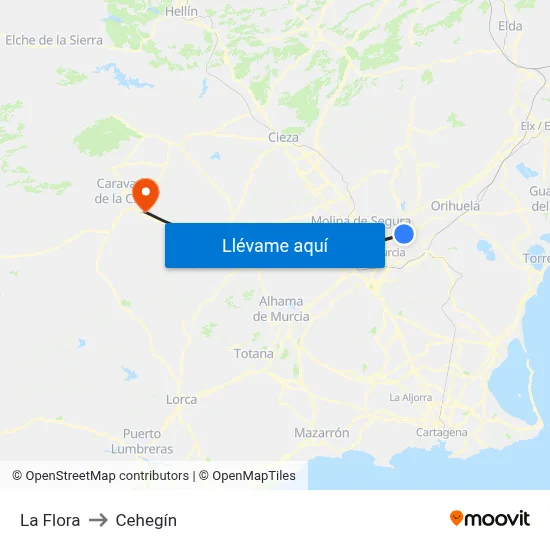 La Flora to Cehegín map