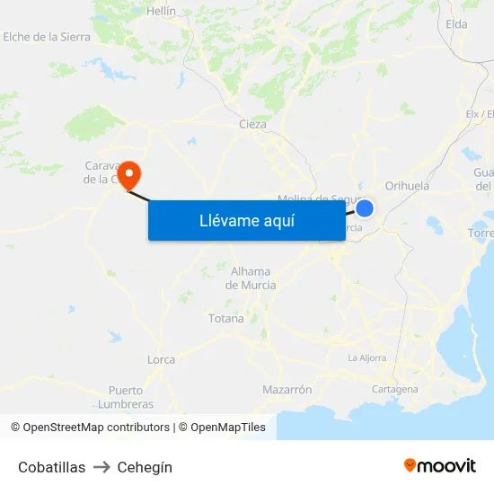 Cobatillas to Cehegín map
