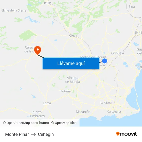 Monte Pinar to Cehegín map