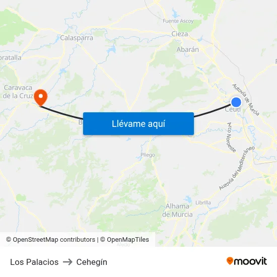 Los Palacios to Cehegín map