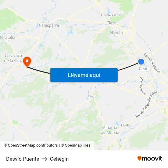 Desvío Puente to Cehegín map