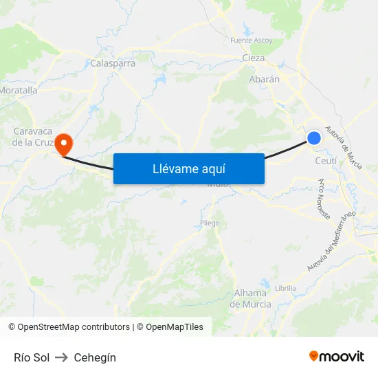 Río Sol to Cehegín map