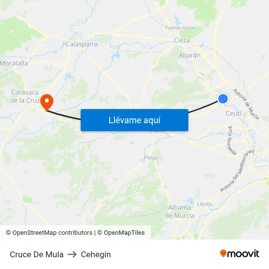 Cruce De Mula to Cehegín map