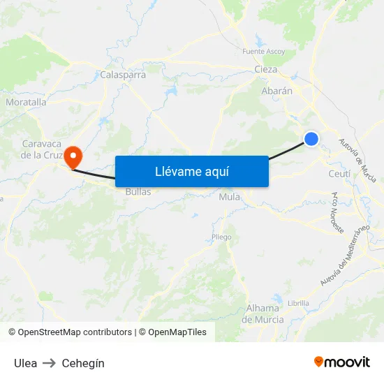 Ulea to Cehegín map