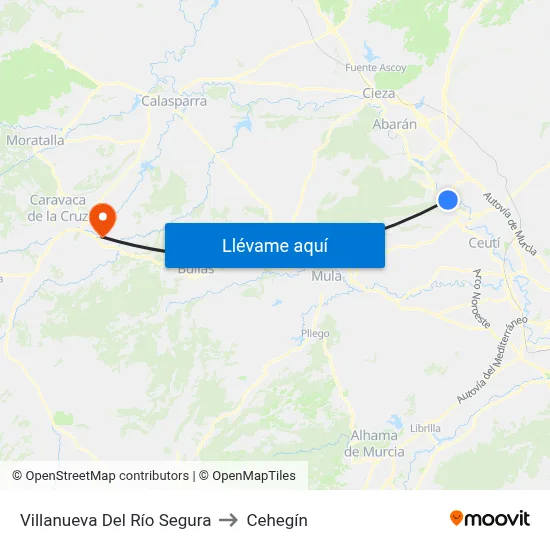 Villanueva Del Río Segura to Cehegín map